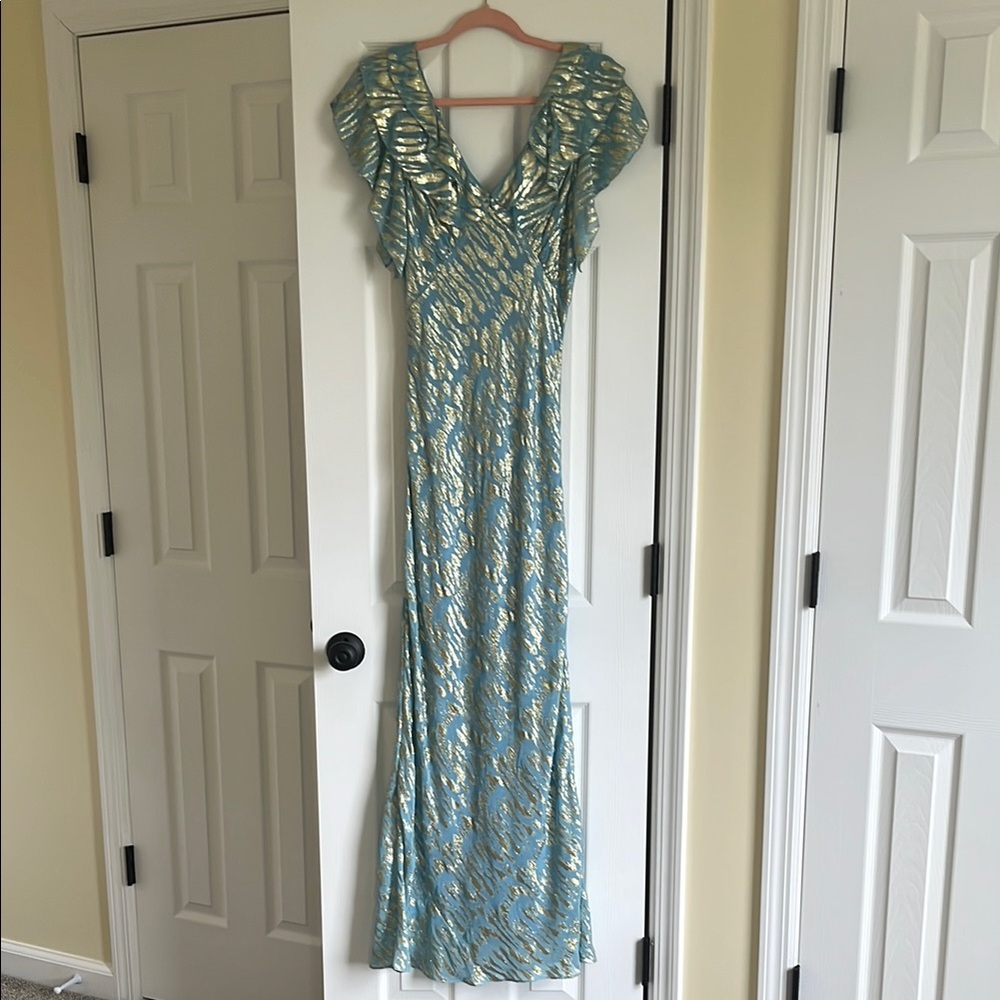 Elegant Blue and Gold Maxi Dress